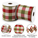 Whaline 2 Rolls Wired Edge Plaids Ribbon - Christmas Buffalo Check Red Green, 2.5 Inch Farmhouse Craft for DIY Gift Wrapping, Wreath, Xmas Tree Bow Decoration, 10 Yards Whaline