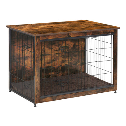 DWANTON Dog Crate Furniture with Cushion, Wooden Dog Crate Table, Double Doors Dog Furniture, Indoor Dog Kennel, Dog House, Dog Cage Medium, 32.5" L, Rustic Brown - WoodArtSupply