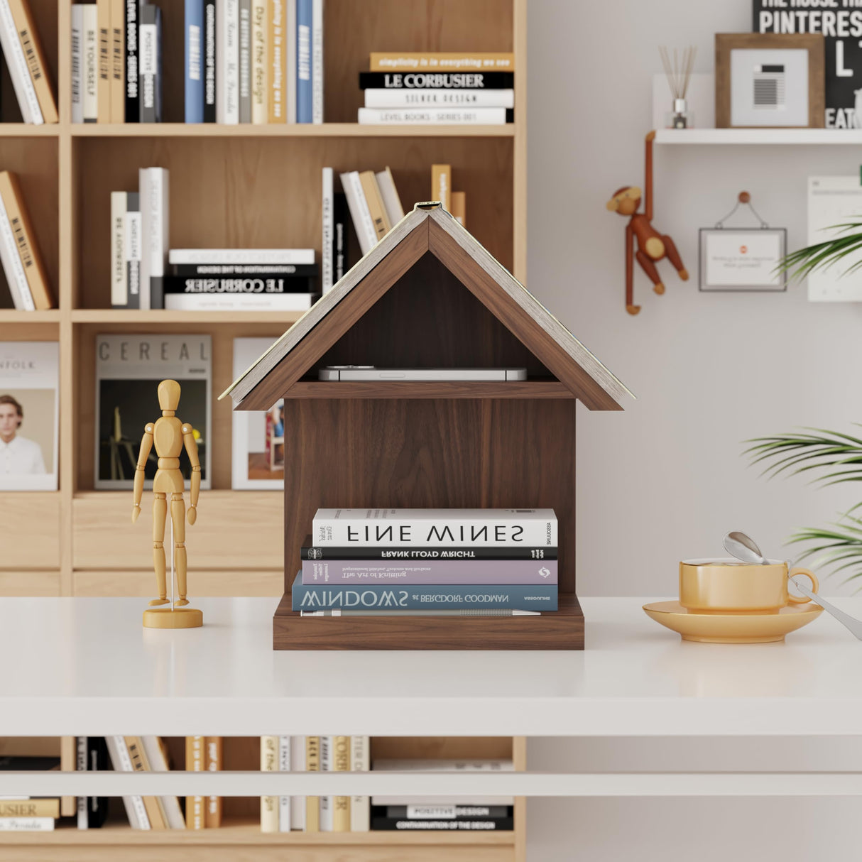 LETUBUYU Floating Bedside Wood Bookshelf, Triangle Book Page Holder, Wooden Simple Bookcase for Bedroom Nightstand Library Office or Wall Decor Storage (Brown LETUBUYU