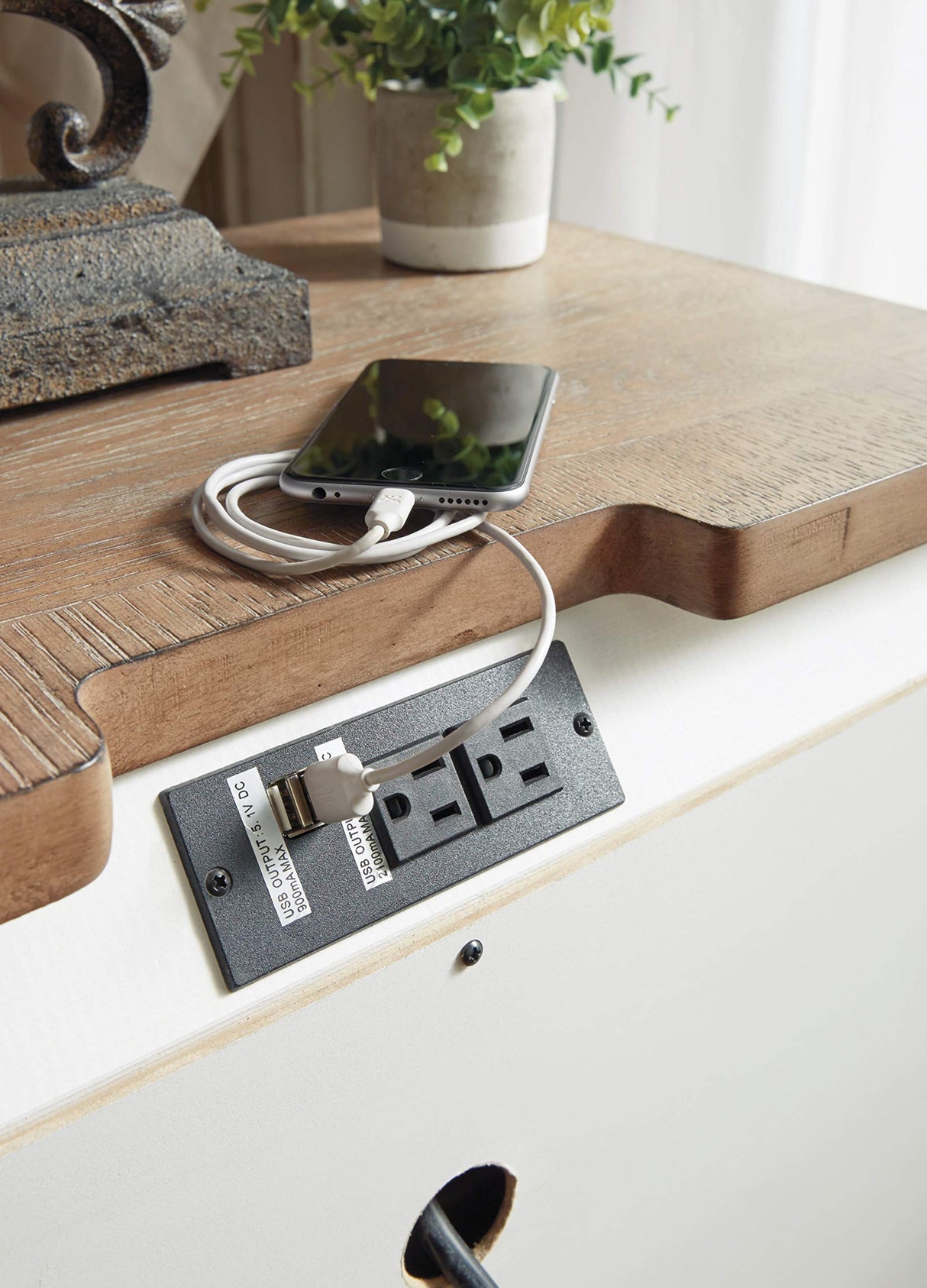 Signature Design by Ashley Realyn French Country 3 Drawer Nightstand with Electrical Outlets & USB Ports, Chipped White Signature Design by Ashley