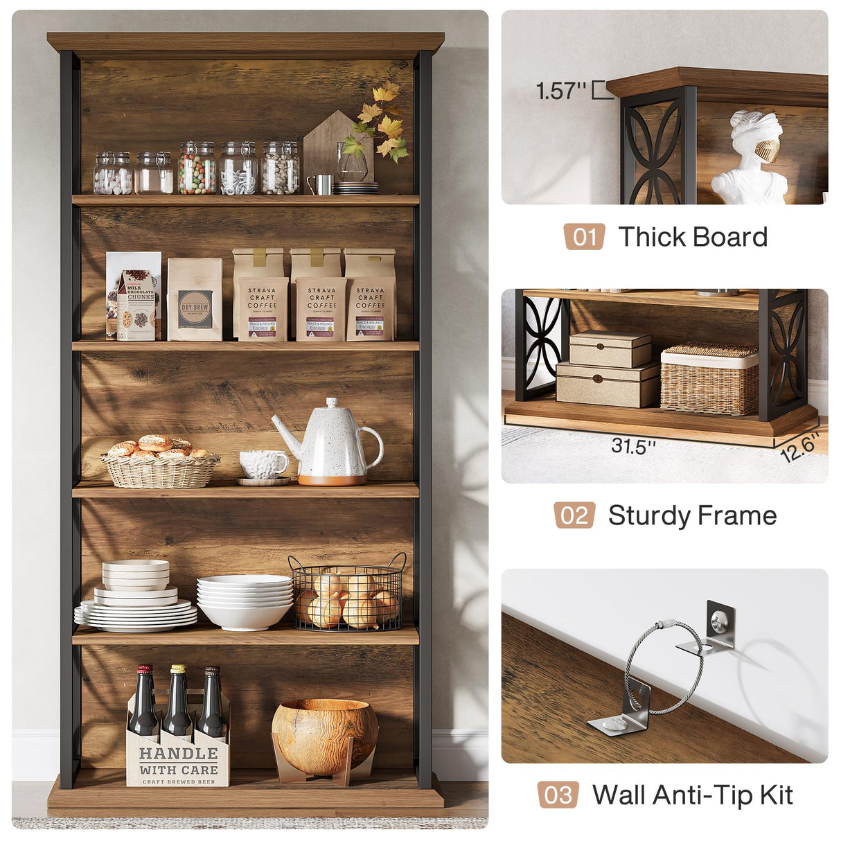 Tribesigns 6-Tier Tall Bookshelf, 71" Industrial Bookcase with Metal Frame, Freestanding Open Storage Shelves for Home Office, Living Room, Bedroom Tribesigns