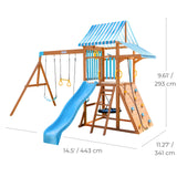 Teamson Kids Wooden Swing Sets for Backyard Outdoor Playset with Slide Rock Wall Trapeze Bar Fireman Pole Pirate Wheel Kids Playground with Swingset Holds 9 Children Ages 3 to 10 Teamson Kids