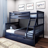 Max & Lily Bunk Bed, Twin-Over-Full Wood Bed Frame for Kids with Storage Drawers, Blue Max & Lily