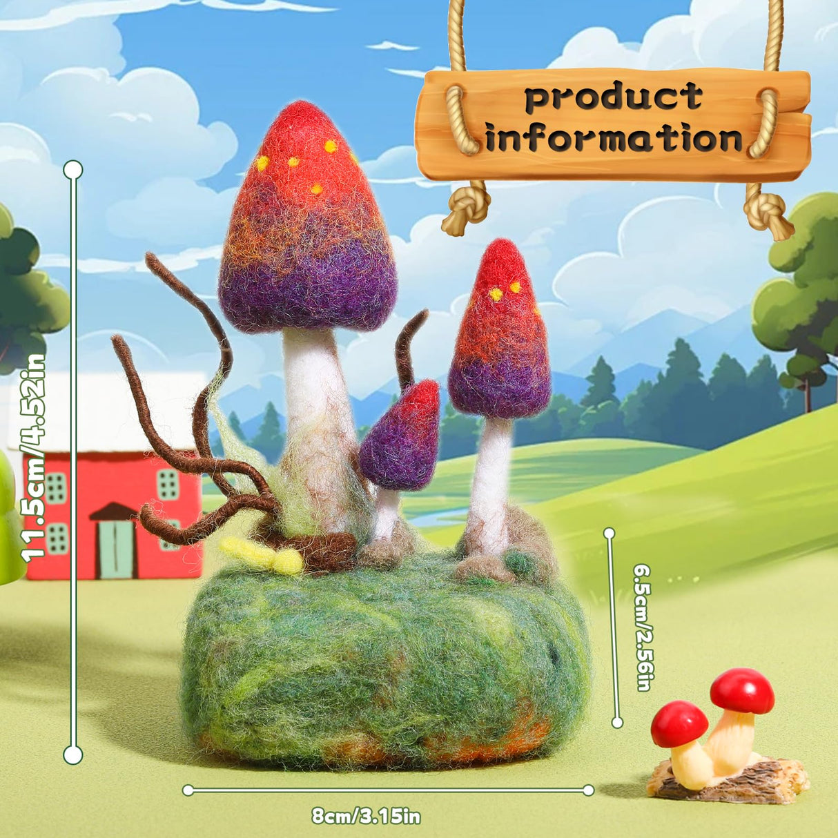 Yizzvb Mushroom Needle Felting Kit, Felt Kits for Beginners Adult, Wool Felting Kit with Felting Pad, Felting Needles and Instruction for DIY Lovers Yizzvb