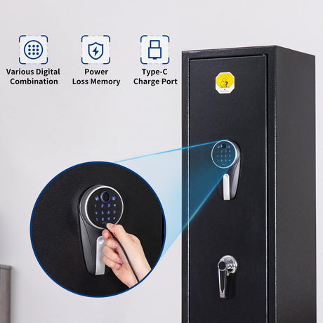 BlackSmith 5 Long Gun Safe Biometric Rifles Safe for Home Rifles and Pistols Quick Access Fingerprint Gun Cabinet Lockbox 2 Rifle Gun Rack Dual Alarm Password Memory Function 16 Gauge Alloy Steel BlackSmith