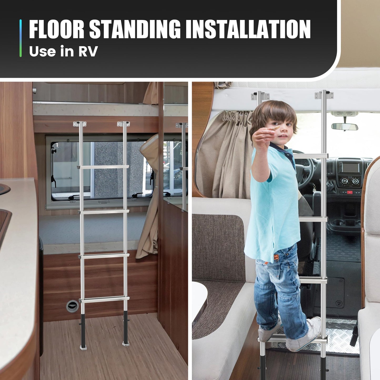 Marudina 61.5" Pre-Assembled Bunk Ladder, Adjustable 3 Levels of Height, Aluminum RV Bunk Bed Ladder with 4 Anti-Slip Steps, Non-Slip Feet, 2 Fixing Methods - WoodArtSupply