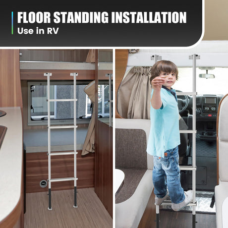 Marudina 61.5" Pre-Assembled Bunk Ladder, Adjustable 3 Levels of Height, Aluminum RV Bunk Bed Ladder with 4 Anti-Slip Steps, Non-Slip Feet, 2 Fixing Methods Marudina