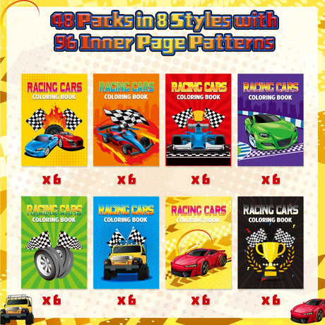 Spakon 48 Pcs Race Car Coloring Books Mini Bulk Racecar Party Favors Race Car Color Books Birthday Decorations Small Activity Book Pages for Racecar Goodie Bags Wheels Theme Birthday Supplies (Car) Spakon