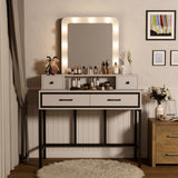 Sunvivi Vanity, Makeup Vanity Desk with 3 Color Dimmable Lighted Hollywood Mirror, White Vanity with 4 Drawers, Large Dressing Table for Women Girls Sunvivi