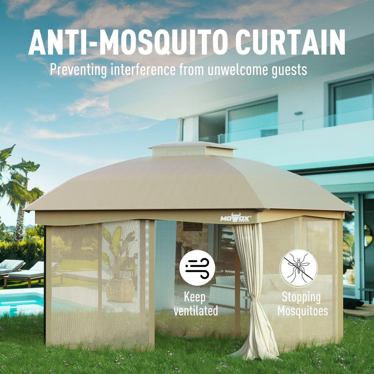 MOWOX POWER 10 x 12' Gazebo with Waterproof Double Vent Roof, Easy-Set up Gazebo with Mosquito Netting, Outdoor Gazebo for Garden, Backyard and Lawns (Khaki). MOWOX POWER