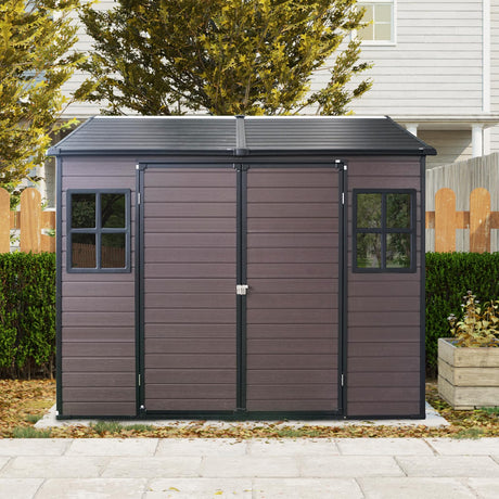 KEIKI 8x6 FT Outdoor Storage Shed Waterproof Resin Cabinet,Sloped Roof Polypropylene Frame with Two-Window and Double Lockable Door for Patio Furniture Tools KEIKI