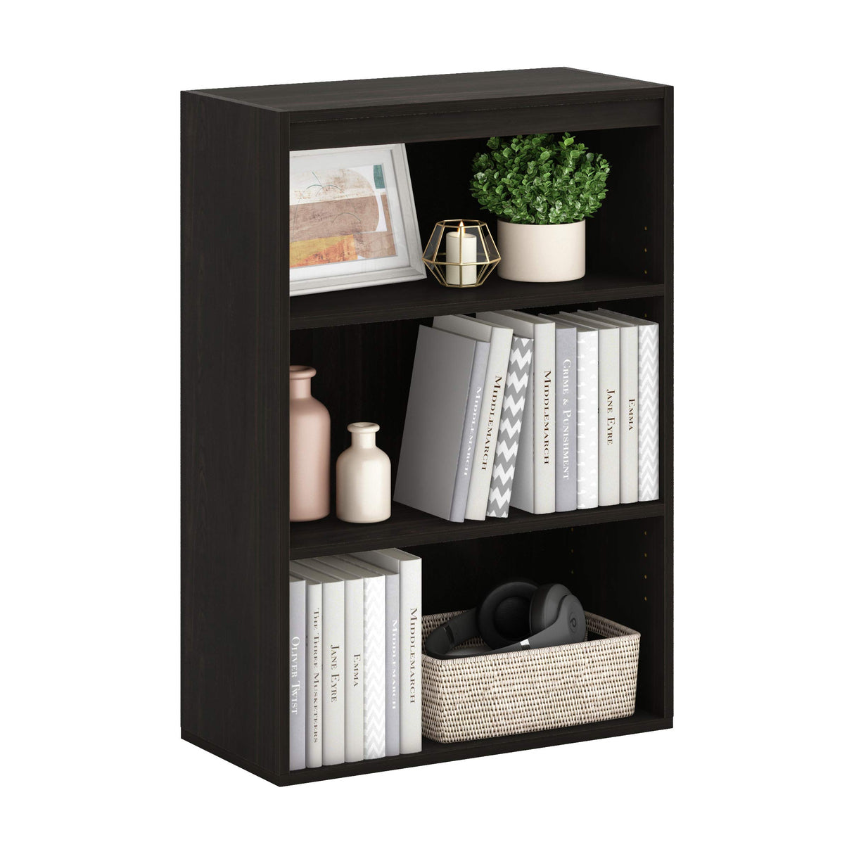 Furinno Pasir 3-Tier Open Shelf Bookcase, Dark Espresso Furinno