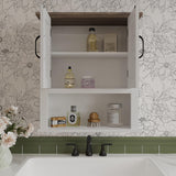 ChooChoo Farmhouse Wall Cabinet with Doors, Medicine Cabinet with Adjustable Shelves Over The Toilet, Rustic Cabinet Wall Mounted for Bathroom, Kitchen, Living Room, Antique White & Brown ChooChoo