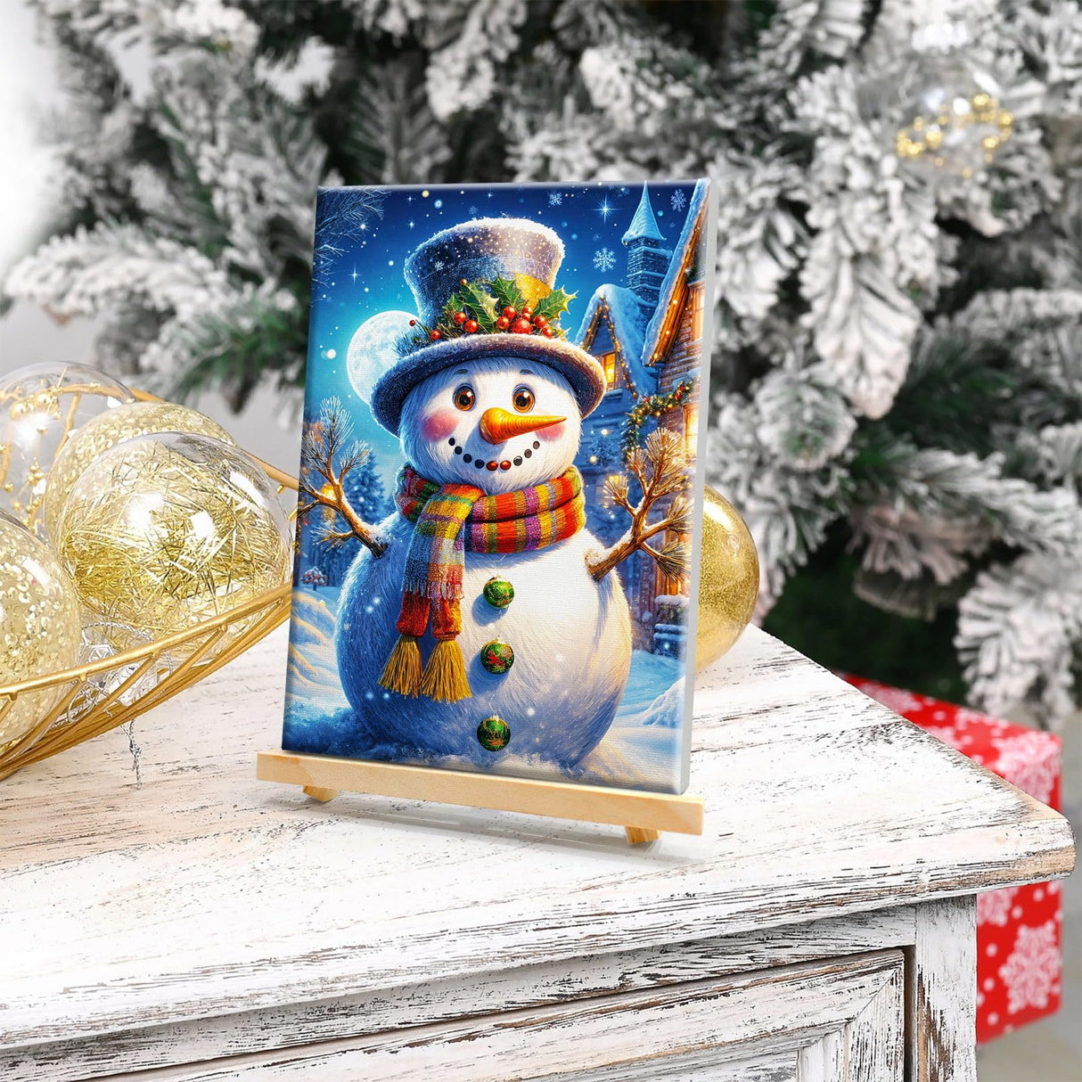 HeeBenor Framed Christmas Paint by Numbers Kit for Adults Beginner, Snowman Paint by Number with Easel, DIY Christmas Adult Paint by Number Kits on Canvas Framed 8x12 Inch for Home Wall Decor HeeBenor