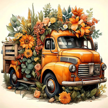 Autumn Truck Flower Diamond Art Painting Kits for Adults, Diamond Painting Kits for Adults Beginners, 5D DIY Full Drill Diamond Dot Gem Art Kits for Adult, Home Wall Decor 13.8x13.8 Inch AWLNKMC