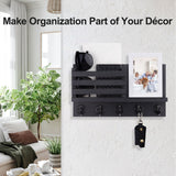 Lwenki Key Holder for Wall – Decorative Wooden Mail Holder and Key Shelf with Mounting Hardware, Installation Guide – Paulownia Wood with 5 Metal Key Hooks (11.8” x 6.7” x 2.8”) Lwenki