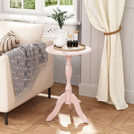 HLR Round Small End Table Wooden Side Table Pedestal Side Table Vintage Accent Tables Nightstand Coffee Table for Living Room, Bedroom, Entryway (1, Pink) HLR