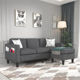 Sectional Sofa Couches for Living Room, Small Space Couch L-Shaped Sofa, 3 Seat Modern Sofas Convertible with Storage Ottoman for Small Space, Bedroom, Offices and Apartments, Dark Grey Grzyhem