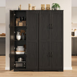 IDEALHOUSE Tall Pantry Cabinet, 60" Kitchen Pantry Storage Cabinet with 2 Doors and Adjustable Shelves, Freestanding Kitchen Cabinet, Cupboard for Dining Room, Bathroom, Living Room, Black IDEALHOUSE