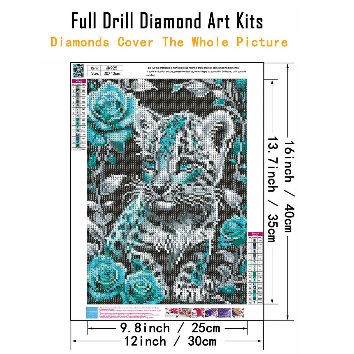 CHWGLFGG 5D Diamond Art Kits for Adults Beginners, Tiger Blue Rose Diamond Painting Kits, DIY Full Round Drill Paint by Diamonds Dot Gem Art for Adults, Home Wall Decor 12x 16 Inch CHWGLFGG