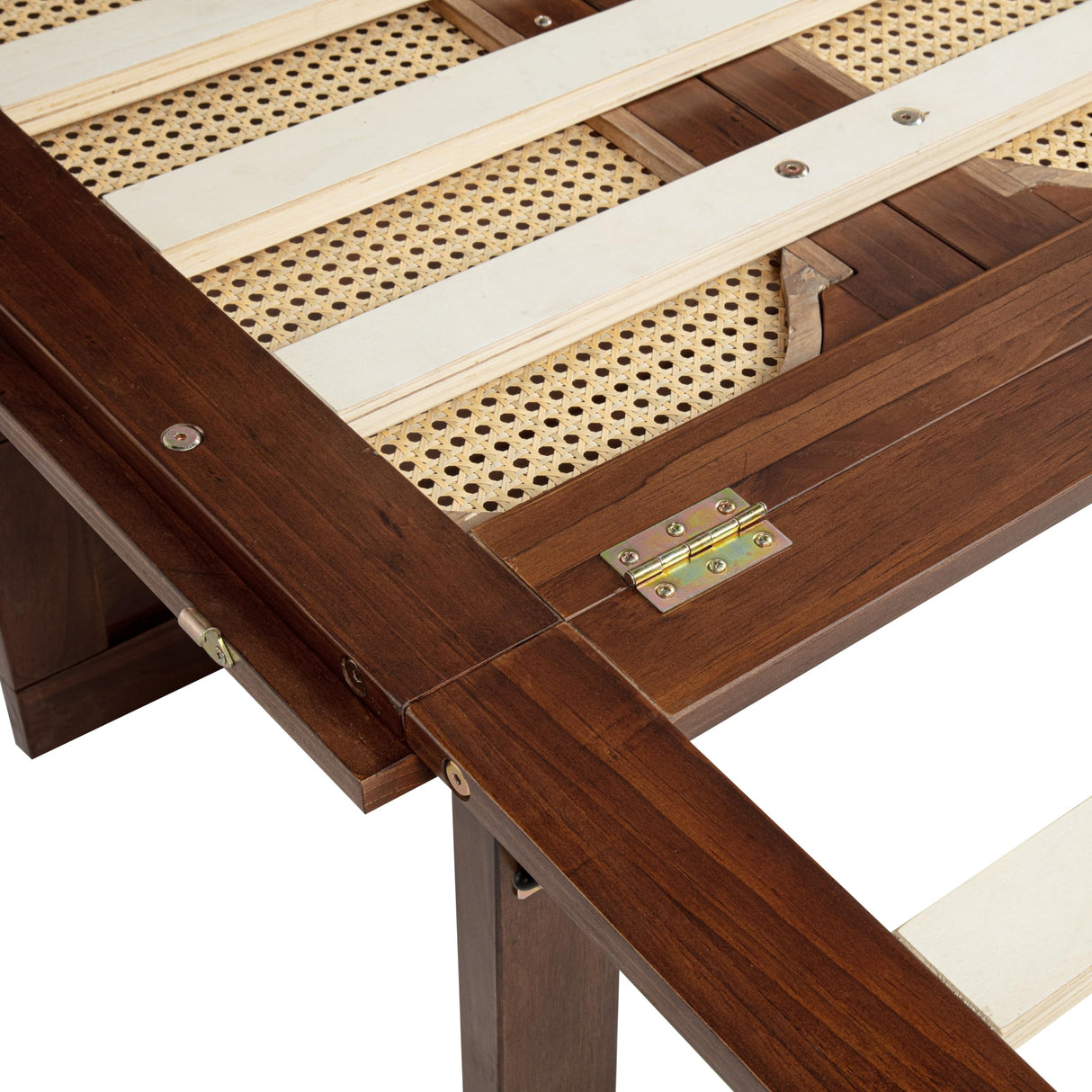 VilroCaz Queen Size Murphy Bed with Unique Rattan Decoration& Large Drawer and Charging Station, Wood Cabinet Bed, Can be Folded Platform Bed for Guest Room Home Office (Walnut-4.14) VilroCaz