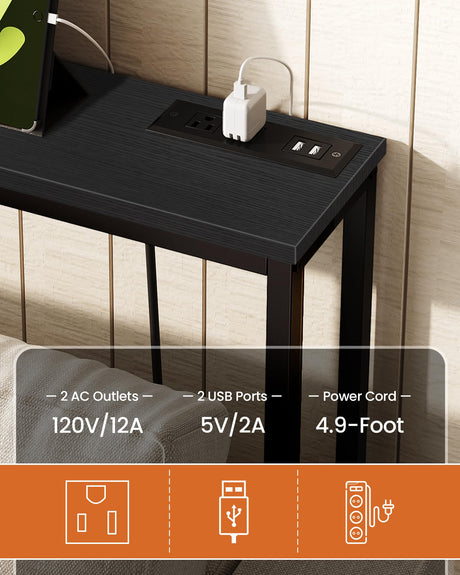 CHOEZON 70.9" Narrow Console Table with Power Outlet 7.1" Skinny Sofa Table, Long Behind Couch Table with Charging Station, Entryway Table for Hallway, Living Room Black TXG18UBB CHOEZON