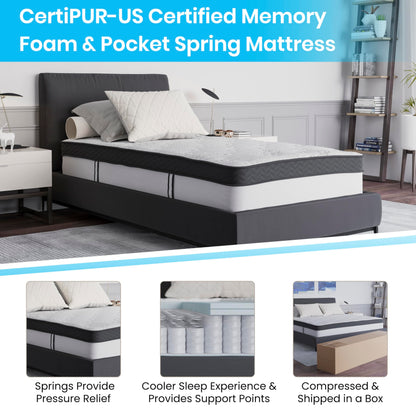 Flash Furniture Capri Comfortable Sleep 12 Inch CertiPUR-US Certified Memory Foam & Pocket Spring Mattress, Twin Mattress in a Box White