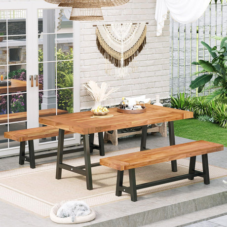 Sophia & William Outdoor Bench Garden Bench Wood 63", Patio Dining Bench Weatherproof, Wooden Park Front Porch Benches for Outside, Backless Acacia Wood Bench Long Narrow Clearance, 2 Pack, Teak Sophia & William