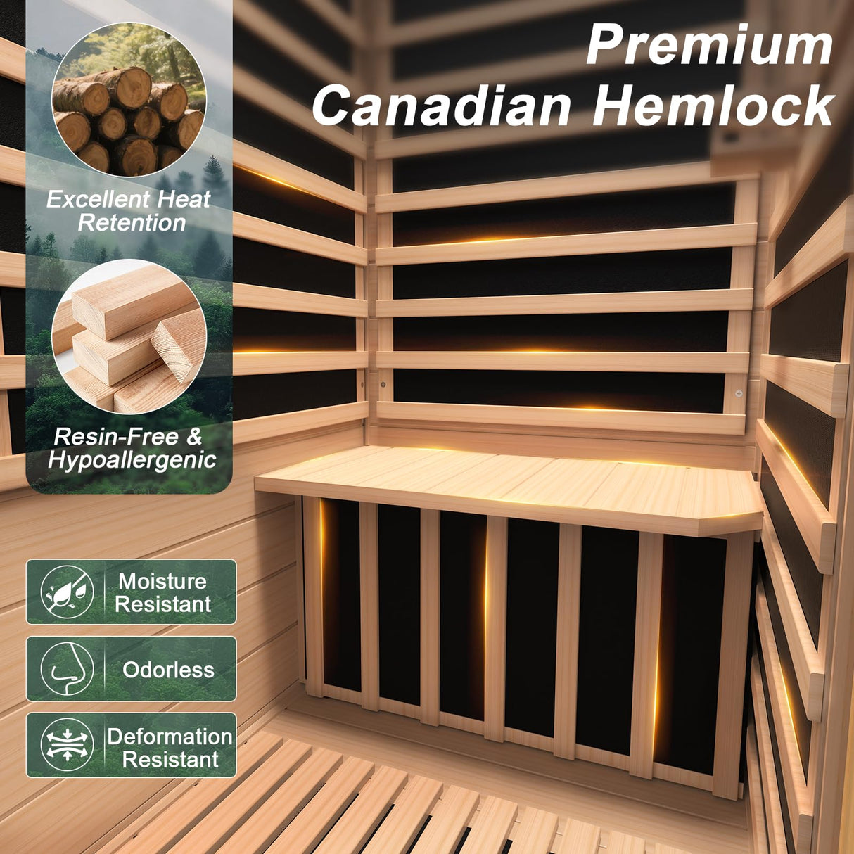 Far Infrared Sauna, Canadian Hemlock Wood Sauna Spa Room for Indoor,1062W 110V Low EMF Saunas with Control Panel and Integrated Speakers, Mini Home Sauna Room for One Person (Wood) OUTARFIE