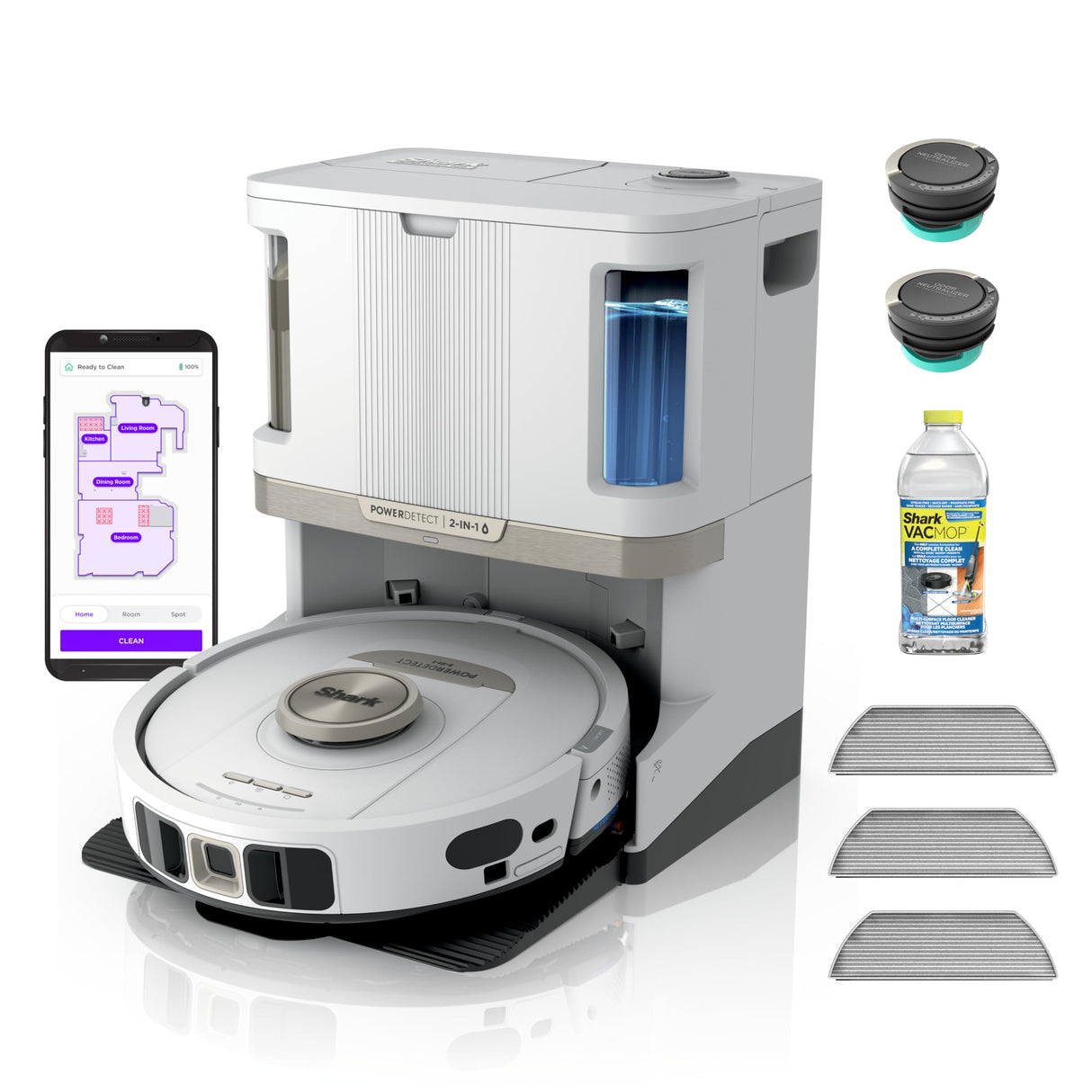 Shark Robot Vacuum & Mop Combo, PowerDetect NeverTouch Pro, Self-Emptying, Self-Refill with Self-Clean Pad Wash & Dry, 60-Day Debris Capacity, 30-Day Refill Tank, 5 PowerDetect Technologies, AV2800ZE Shark