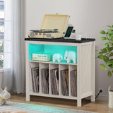 Joaxswe Large Record Player Stand with Charging Station & LED Lights, Vinyl Records Storage Holder Cabinet Holds up to 230 Albums, Turntable Stand for Music Room, Bedroom, Living Room, Office (White) Joaxswe