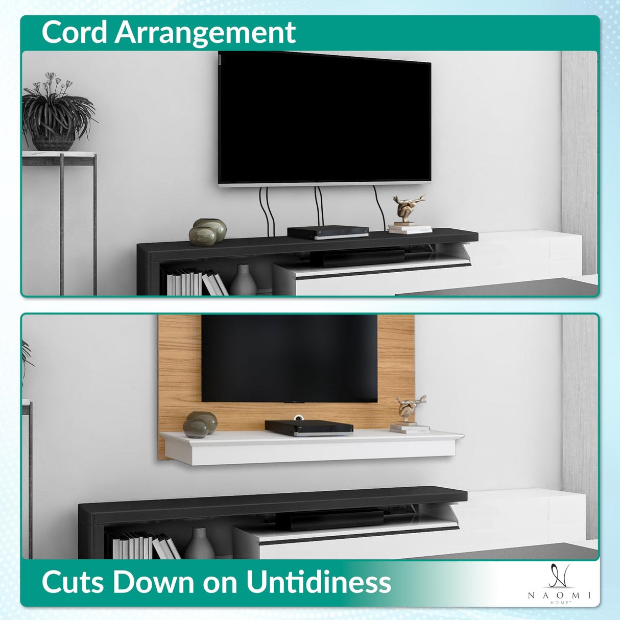 Naomi Home Deborah Floating Entertainment Center for up to 55 inch TVs, TV Wall Panel with LED Strip and Shelf, Floating TV Stand, Natural,White Naomi Home