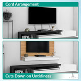 Naomi Home Deborah Floating Entertainment Center for up to 55 inch TVs, TV Wall Panel with LED Strip and Shelf, Floating TV Stand, Natural,White Naomi Home