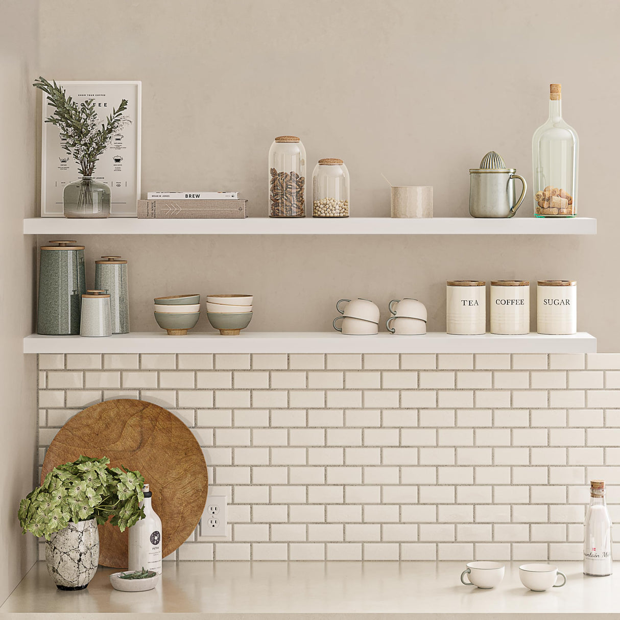 Ballucci Floating Shelves for Wall, 60" Wood Wall Shelf Set of 2, with Invisible Brackets for Bathroom, Living Room, Bedroom, Kitchen, Nursery, 8" Deep, White Ballucci