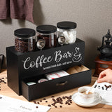 Skybooly 3 Pcs Coffee Canister Set with Shelf and Spoon Plastic Coffee Bean Storage Container with Lids Coffee Storage Box with Drawer Food Storage Jars for Coffee Bar Kitchen (Black) Skybooly