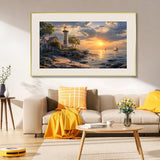 HeeBenor Large Diamond Art Kit for Adults, 5D Lighthouse Painting Kit, DIY Full Drill Sunset, Gem Art Kit for Home Wall Decor 27.5 X 15.7 Inch HeeBenor