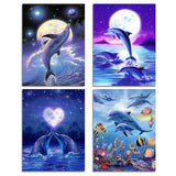 Muzagroo Art 4 Pack Diamond Paintings Kits for Adults 5D Diamond Art DIY with Round Full Drill Diamonds for Beginners Dolphins Diamond Wall Art for Living Room Muzagroo Art