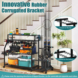 TC-HOMENY Large Fishing Rod Holders for Garage Fits for 12 Rods, 4-Tier Fishing Pole Rack Cart with Enlarged Shelves, Fishing Gear Tackle Organizer Storage Cart with Wheels for Garage, Outdoor, Black TC-HOMENY