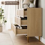 Rattan 6 Drawer Dresser for Bedroom, Large Double Dresser with Deep Drawers, Chest of Drawers for Closet with Wide Top, Long Wooden Dresser for Living Room, Hallway, Kids Room, Natural GarveeHome
