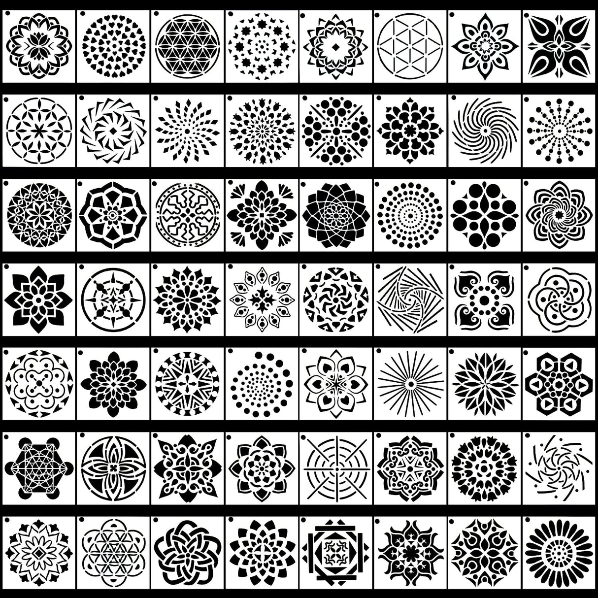 Augshy Mandala Stencils, 56 Pack Mandala Dot Painting Stencils for DIY Rock Art Projects on Wood Furniture Decoration (3.6x3.6 inch) Augshy
