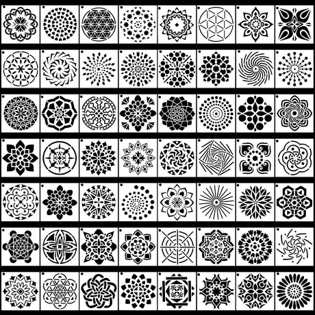 Augshy Mandala Stencils, 56 Pack Mandala Dot Painting Stencils for DIY Rock Art Projects on Wood Furniture Decoration (3.6x3.6 inch) Augshy