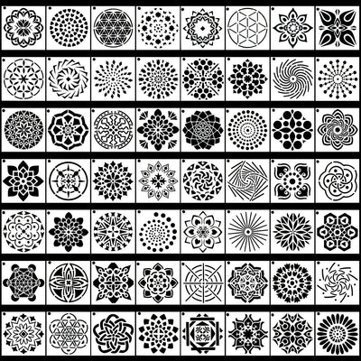 Augshy Mandala Stencils, 56 Pack Mandala Dot Painting Stencils for DIY Rock Art Projects on Wood Furniture Decoration (3.6x3.6 inch)