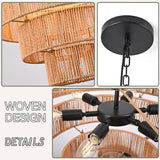 AyshwillDec 6-Light 24" Woven Boho Chandelier for Bedroom Rattan Light Fixture Wicker Pendant Light Large Rattan Pendant Light with 4-Tier Woven Shade Drum Light Fixture for Living Room Entryway AyshwillDec