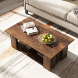 Tangkula 2-Tier Coffee Table, Modern Rectangular Center Cocktail Table with 5 Support Legs, Wooden Accent Living Room Furniture, Small Coffee Table for Small Spaces, Easy Assembly (Rustic Brown) Tangkula