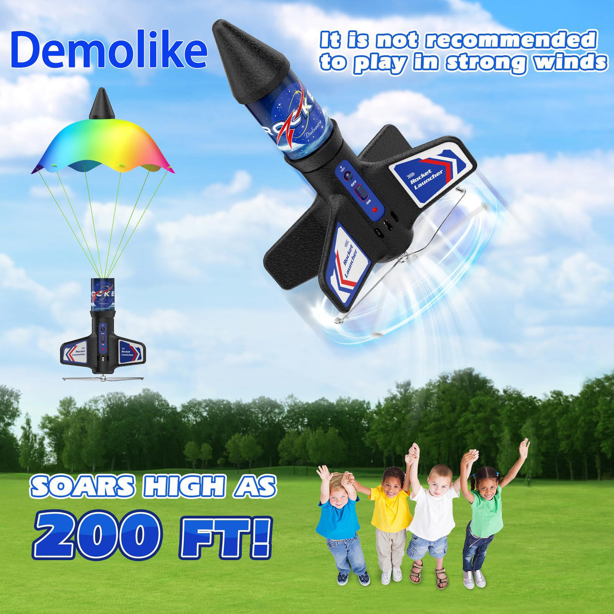 Demolike Rocket Launcher for Kids Automatic Launch 200 Feet Air Rocket Toy for Boy 10 Years Old Air Rocket with Safety Parachute and LED Outdoor Rocket Kits Toys Gifts for Kids Age 5 6 7 8 9 10 11 12 Demolike