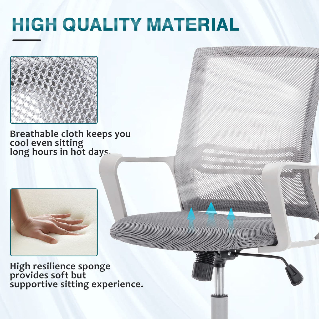 AFO Tall Office Drafting Chair with Ergonomic Lumbar Support, Armrests and Adjustable Foot Ring Breathable Mesh, Comfortable Padded Seat Cushion, for Standing Desk, Grey 18.5D x 18.9W x 45.47H Inch AFO