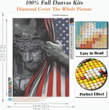 5D Diamond Art Painting by Number Kits Full Drill for American Flag Religious God Jesus Christ 16x20 Inch Round Drill Diamond Art Dots for Adults Crafts Cross Stitch Wall Decor WoodArtSupply
