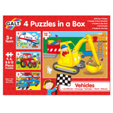 Galt Toys, 4 Puzzles in a Box - Vehicle Themed, Multi Sized/Piece Puzzles, Ages 3 Plus Years Galt