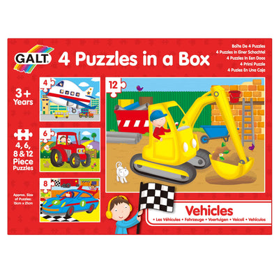 Galt Toys, 4 Puzzles in a Box - Vehicle Themed, Multi Sized/Piece Puzzles, Ages 3 Plus Years