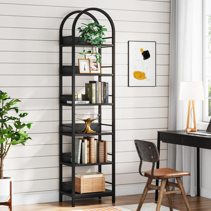 Arched 6-Tier Corner Bookshelf by Tribesigns - 78.7" Tall Freestanding Black Display Shelf - WoodArtSupply